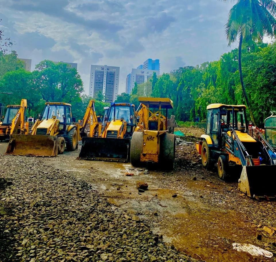 JCB machines lined up for rental service at site in Mulund Mumbai
