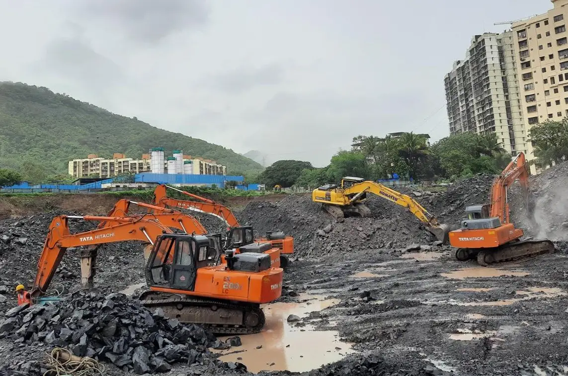 Heavy excavator machines working on land development project near Panvel Navi Mumbai